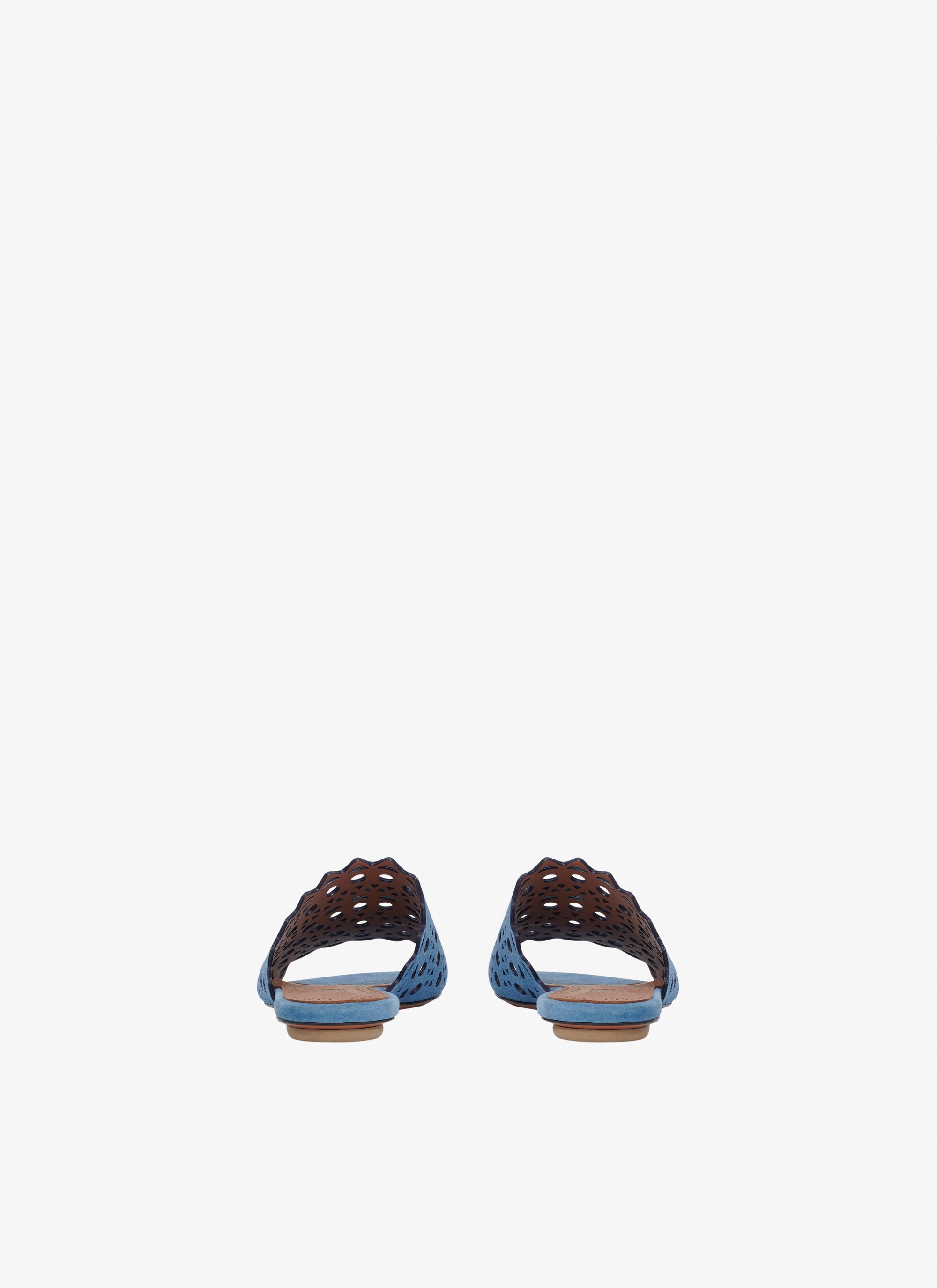 Flat openwork sandals in leather - Denim Blue
