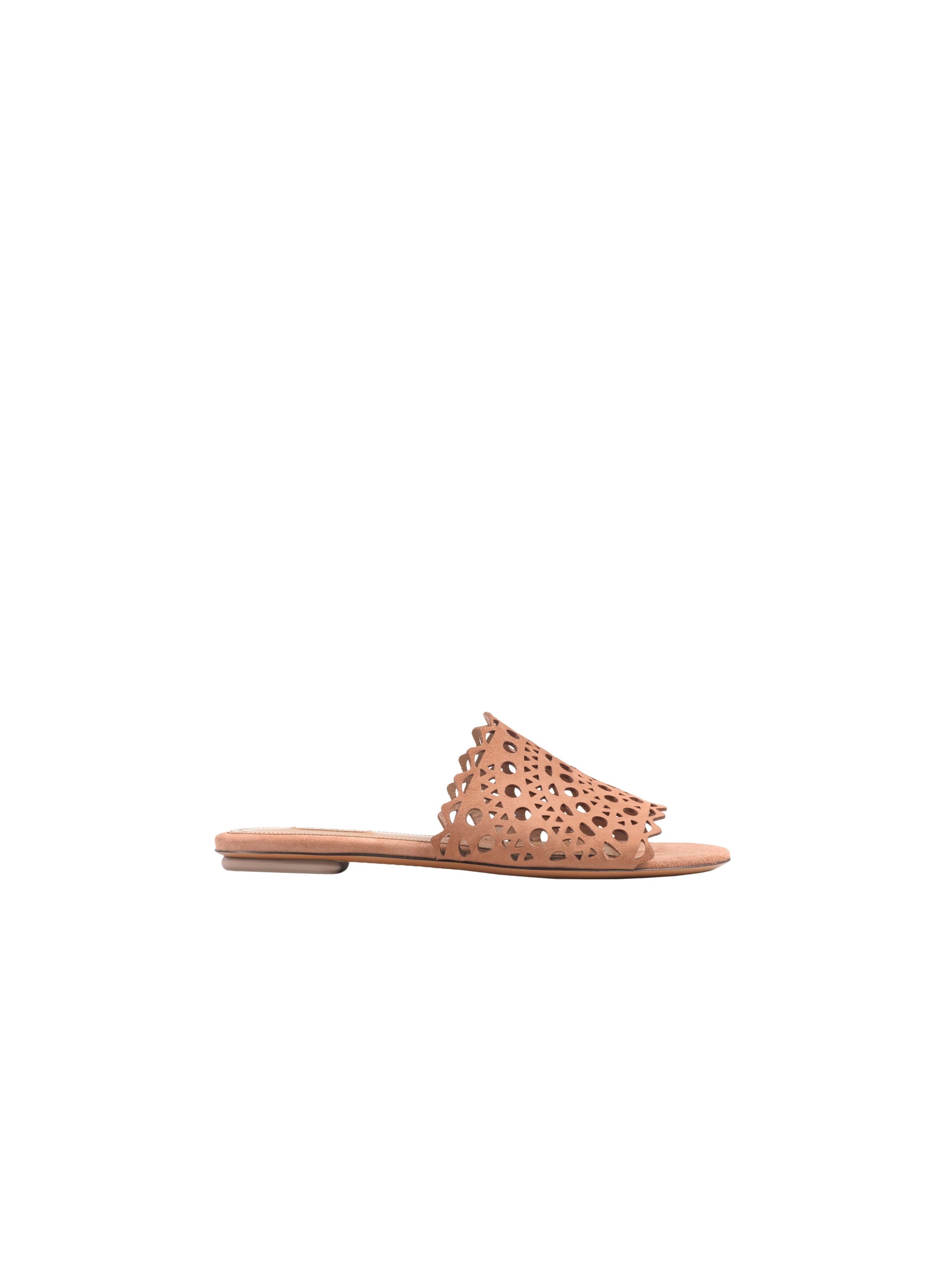 Sandales plates à motif ajouré en cuir - Tabac