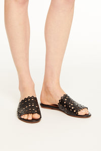 Vienna Leather Flat Mules - Black