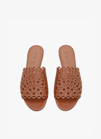 Vienna Leather Flat Mules - Cognac