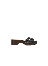 Wood and wool flat clogs - Black
