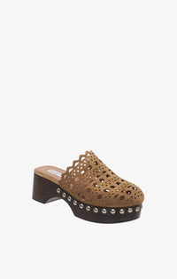 Leather platform mules - Bark