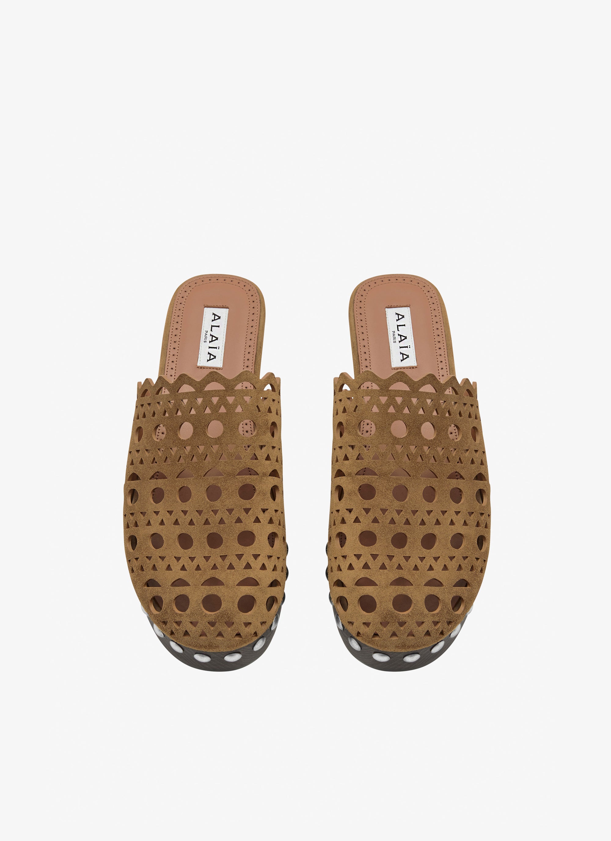 Leather platform mules - Bark