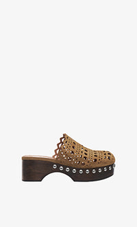 Leather platform mules - Bark