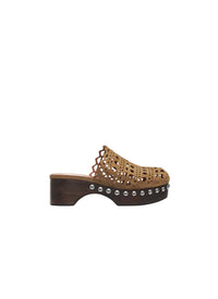 Leather platform mules - Bark