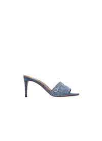 Mules à talons et œillets en denim - Bleu Jeans