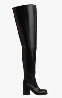 Square heel leather thigh boots - Black