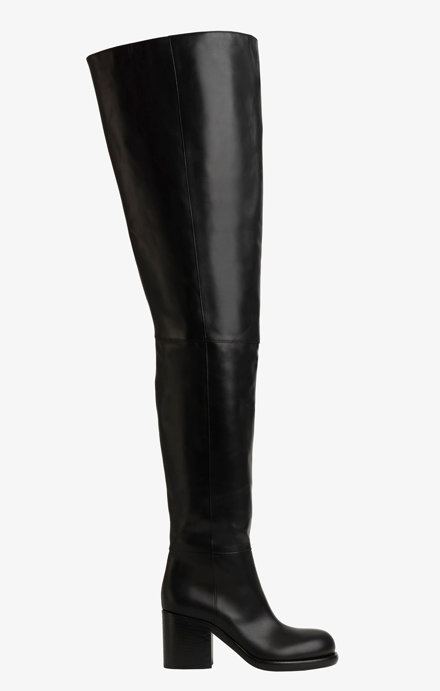 Square heel leather thigh boots - Black