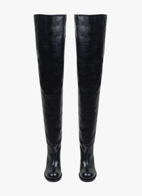 Square heel leather thigh boots - Black