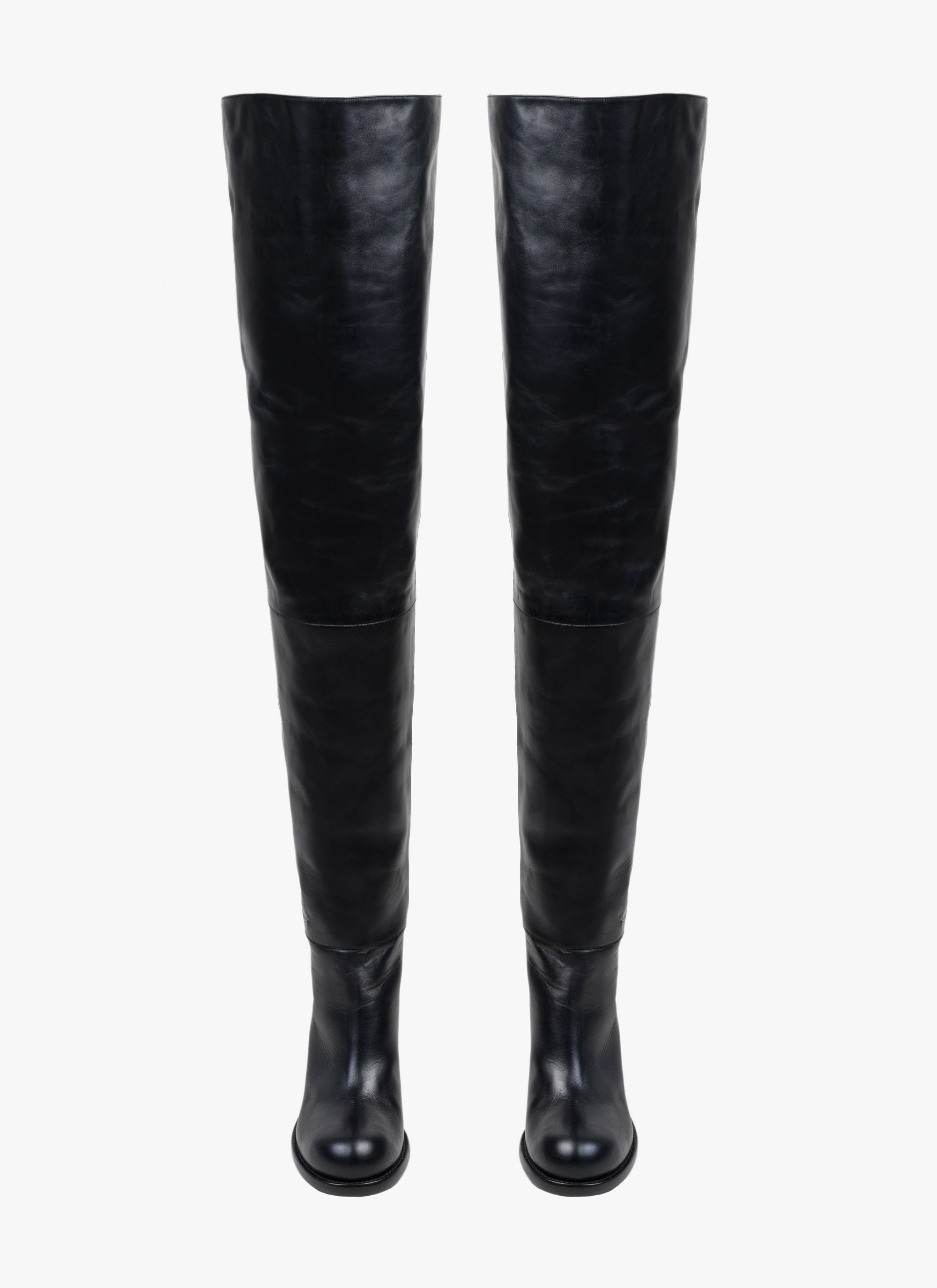 Square heel leather thigh boots - Black