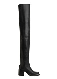 Square heel leather thigh boots - Black
