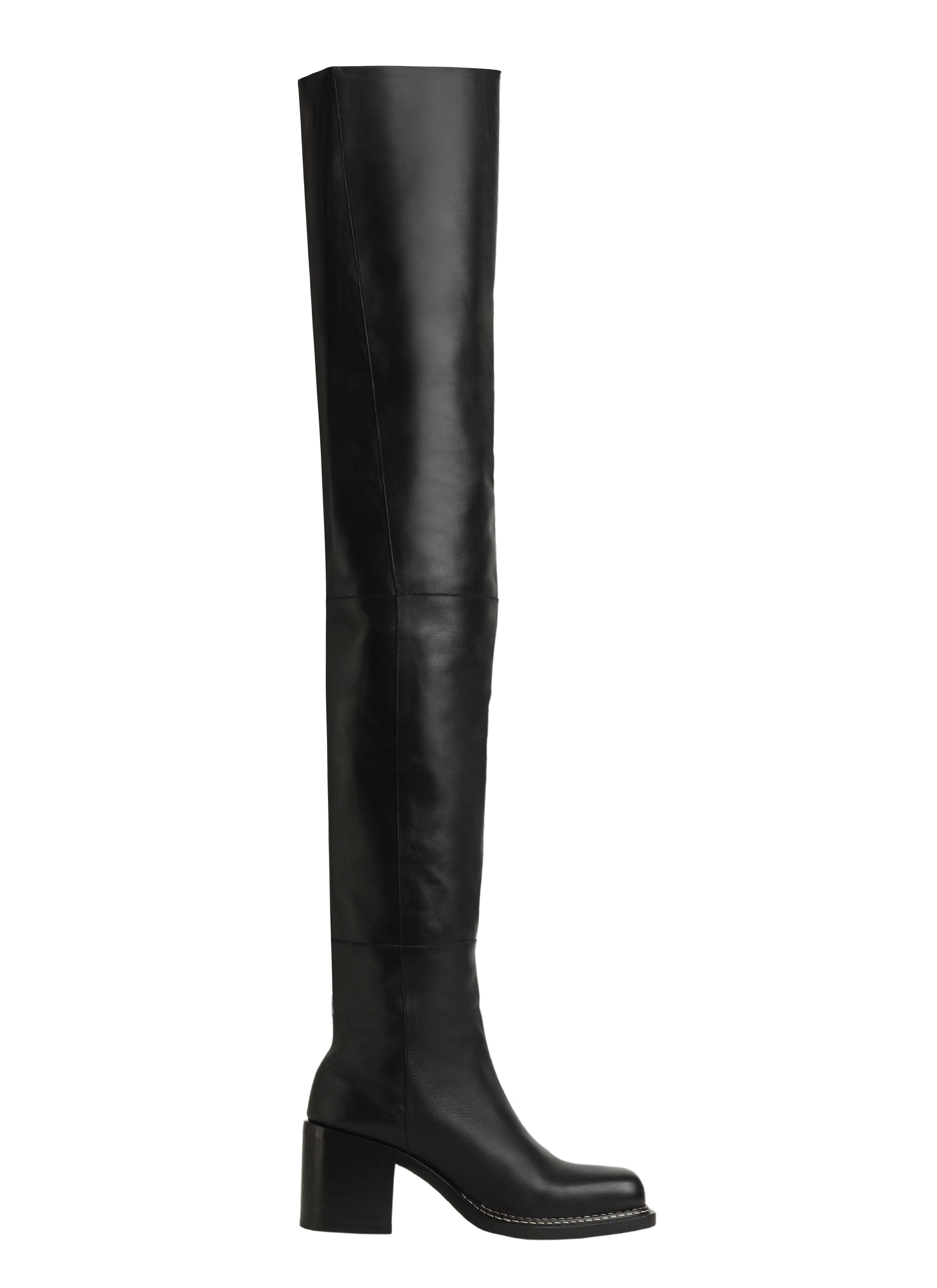 Square heel leather thigh boots - Black