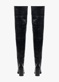 Square heel leather thigh boots - Black