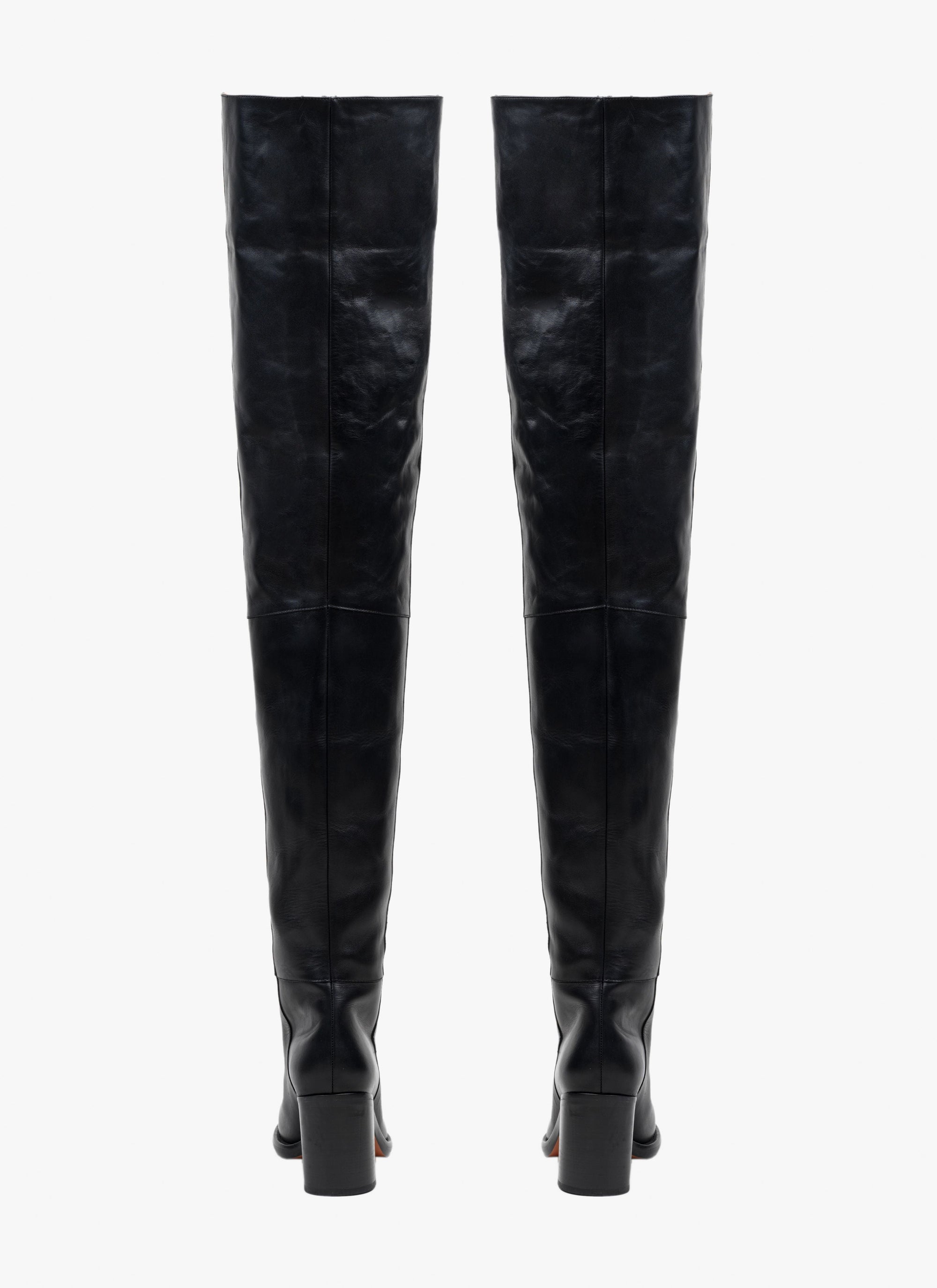 Square heel leather thigh boots - Black