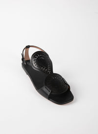 Sandales plates cercles perforés en cuir - Noir
