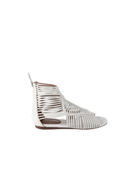 Sandales plates tressées en cuir - Blanc Cassé