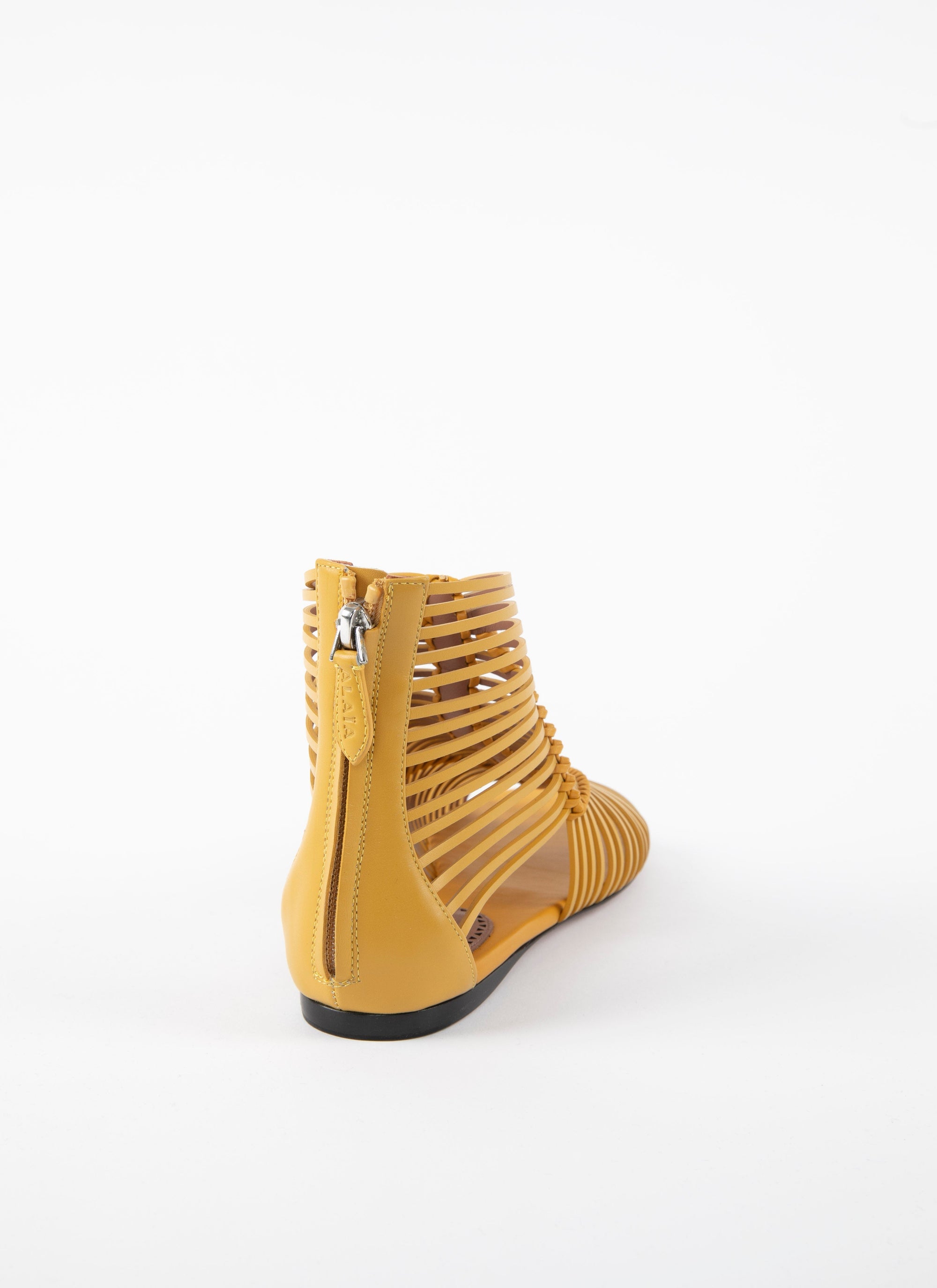 Braided leather flat sandals - Saffron Yellow