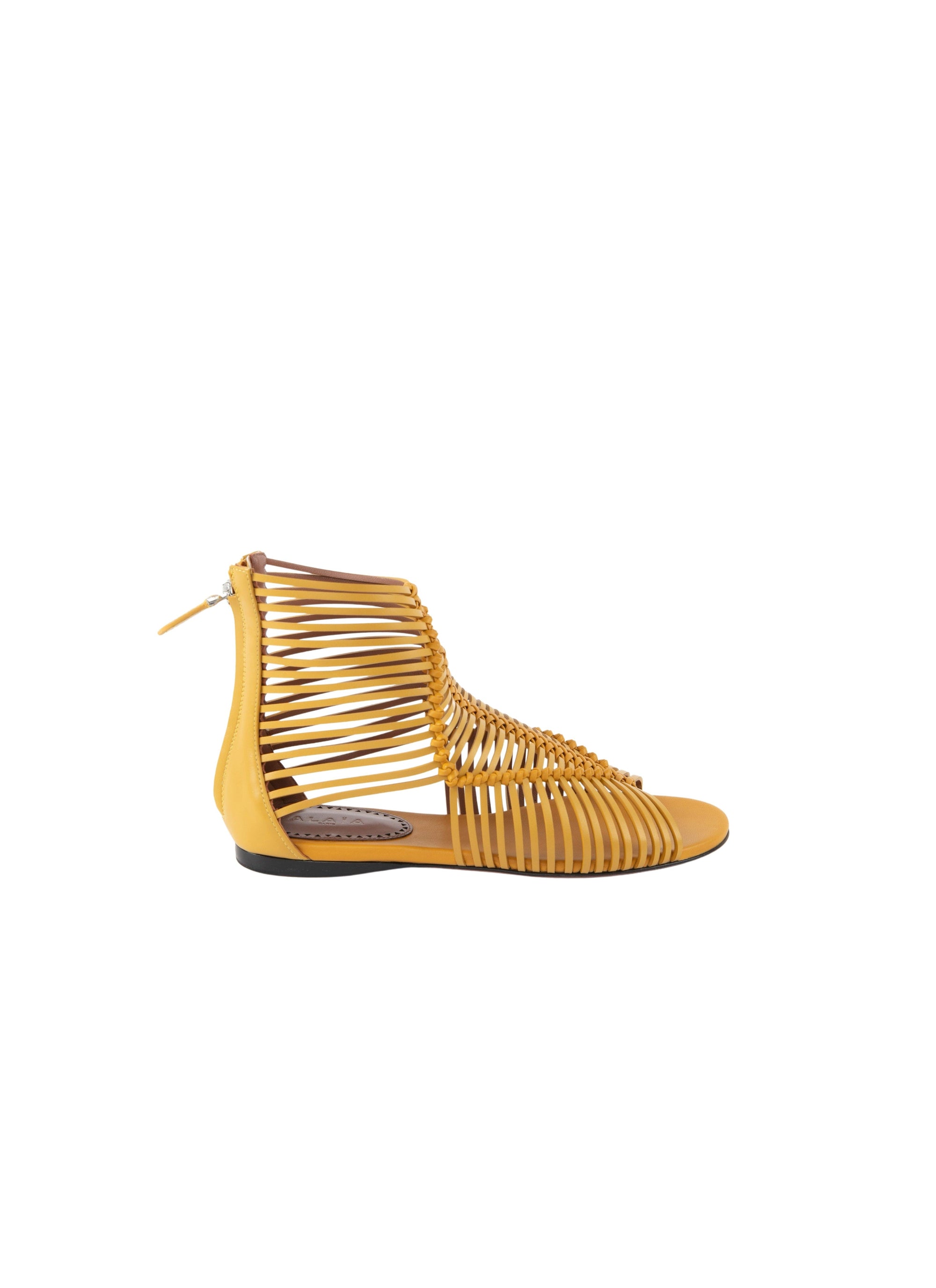 Sandales plates tressées en cuir - Jaune Safran