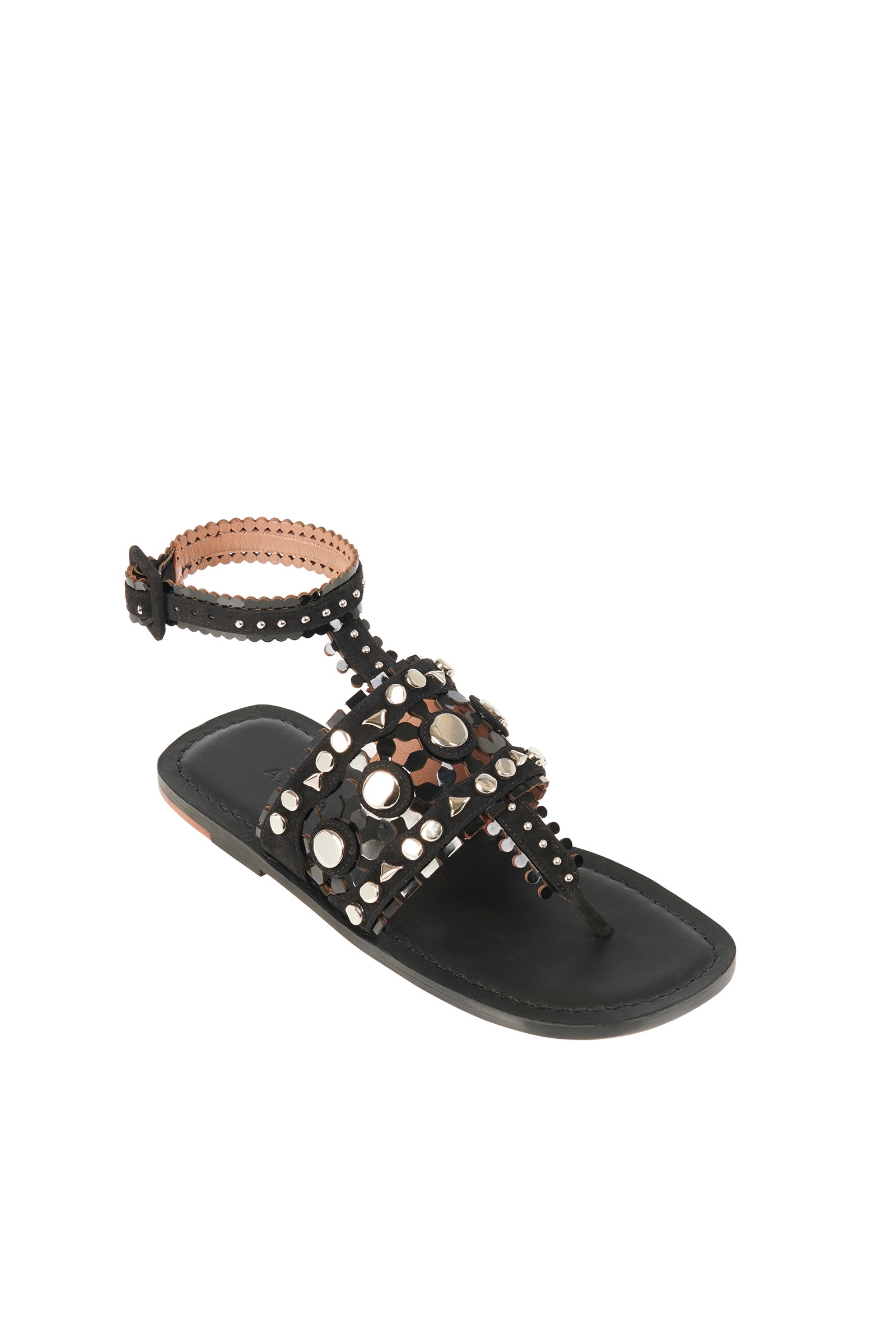 Sandales tong à empiècements effet miroir en cuir - Noir