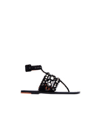 Sandales tong à empiècements effet miroir en cuir - Noir