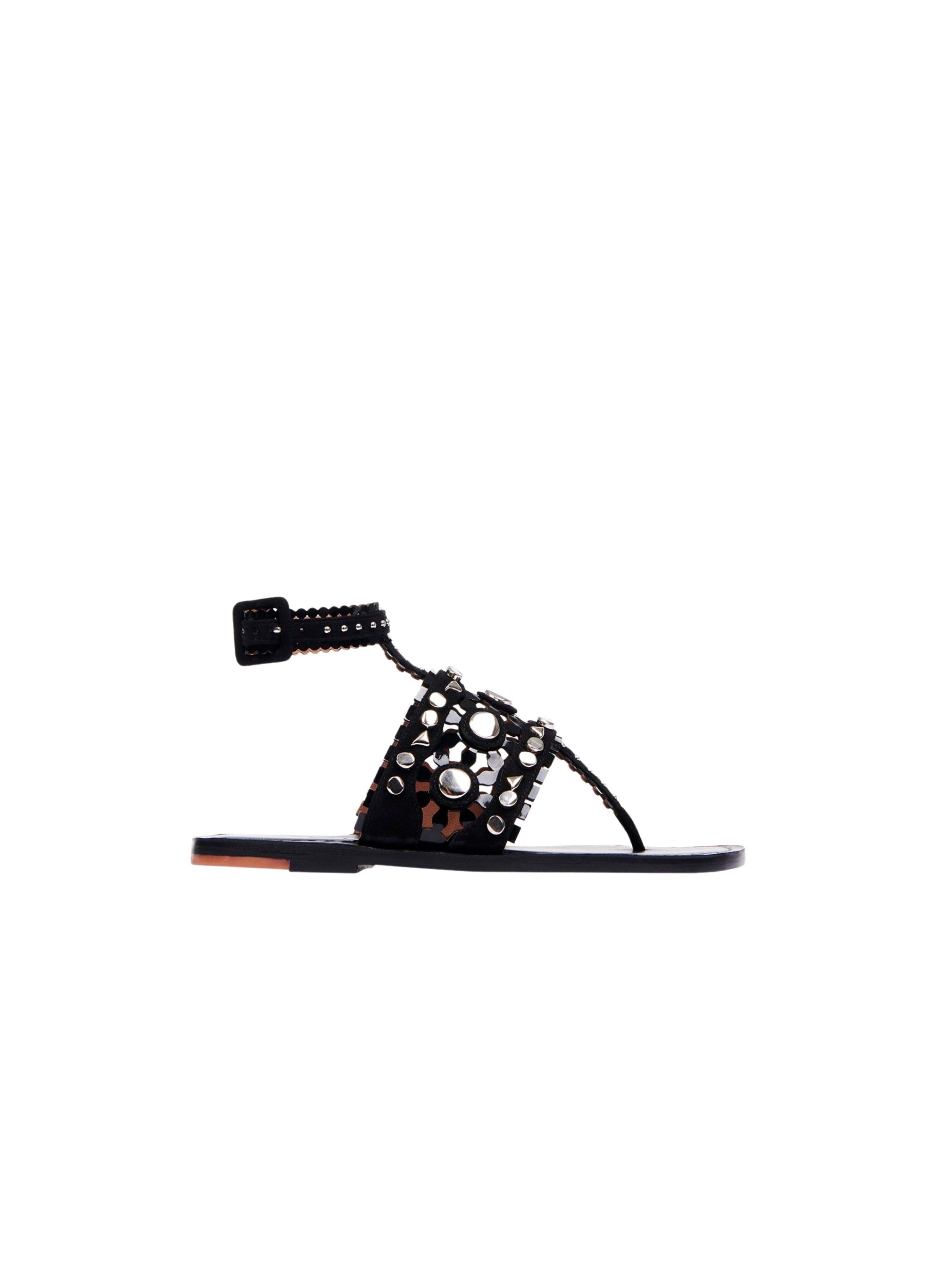 Sandales tong à empiècements effet miroir en cuir - Noir