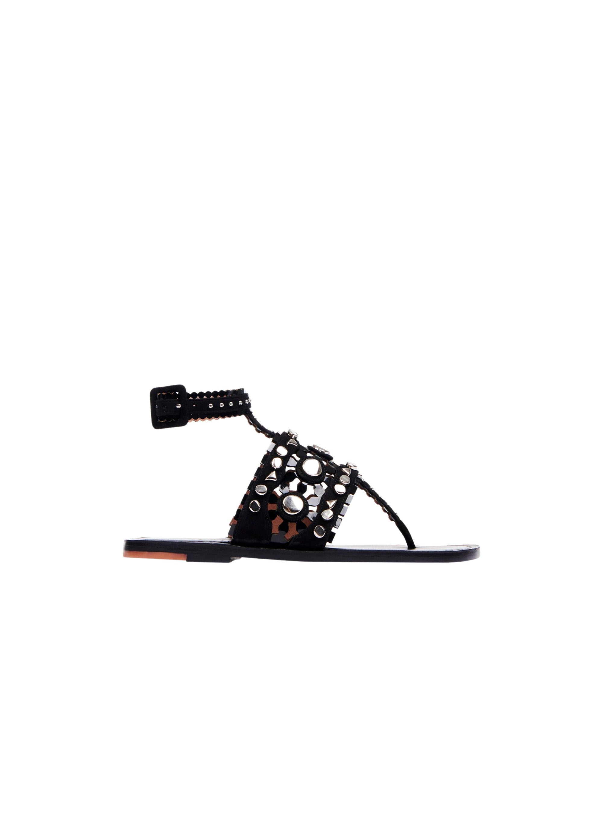Sandales tong à empiècements effet miroir en cuir - Noir