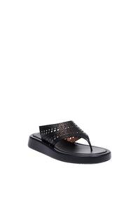 Perforated leather platform sandals - Black