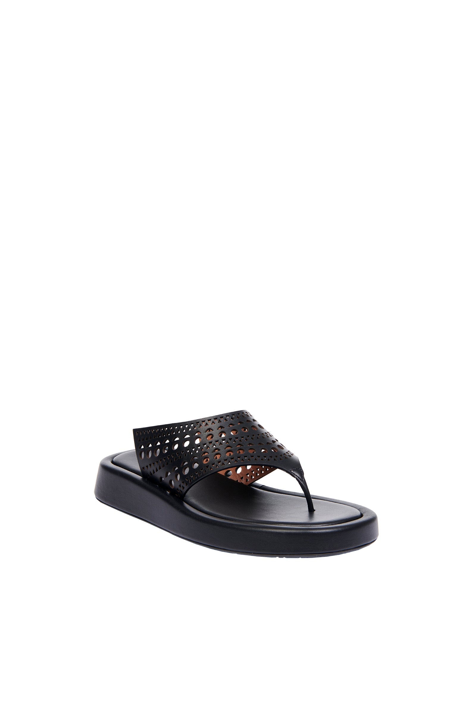 Perforated leather platform sandals - Black