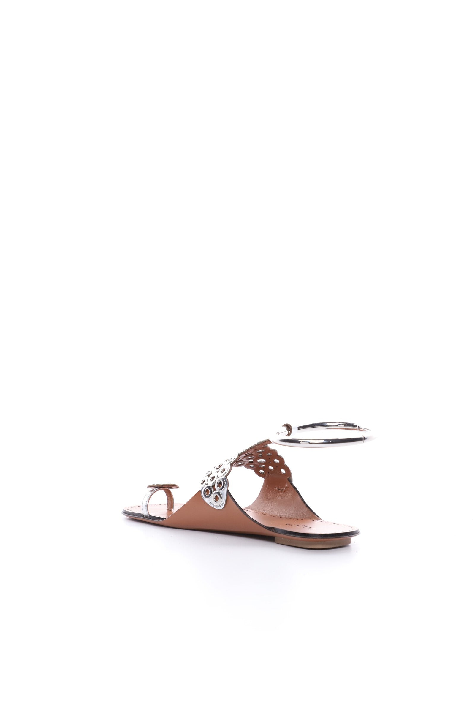 Leather eyelet sandals - Silver