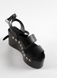 Sandales compensées à talons cloutés 90 en cuir - Noir