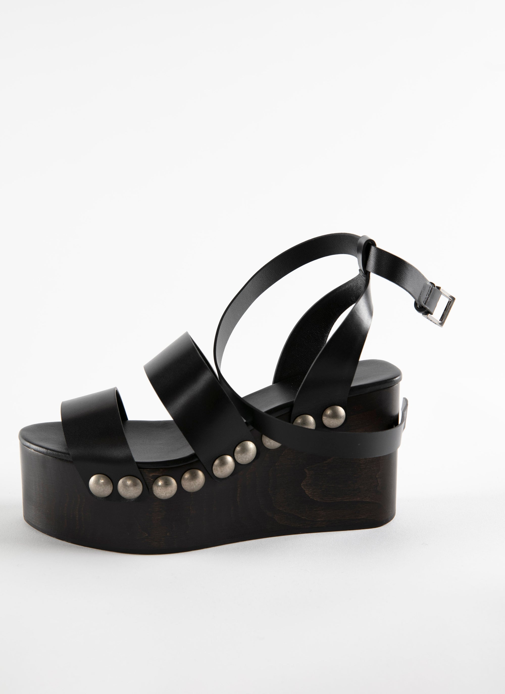 Sandales compensées à talons cloutés 90 en cuir - Noir
