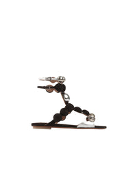 Leather Bombe Flat Sandals - Black