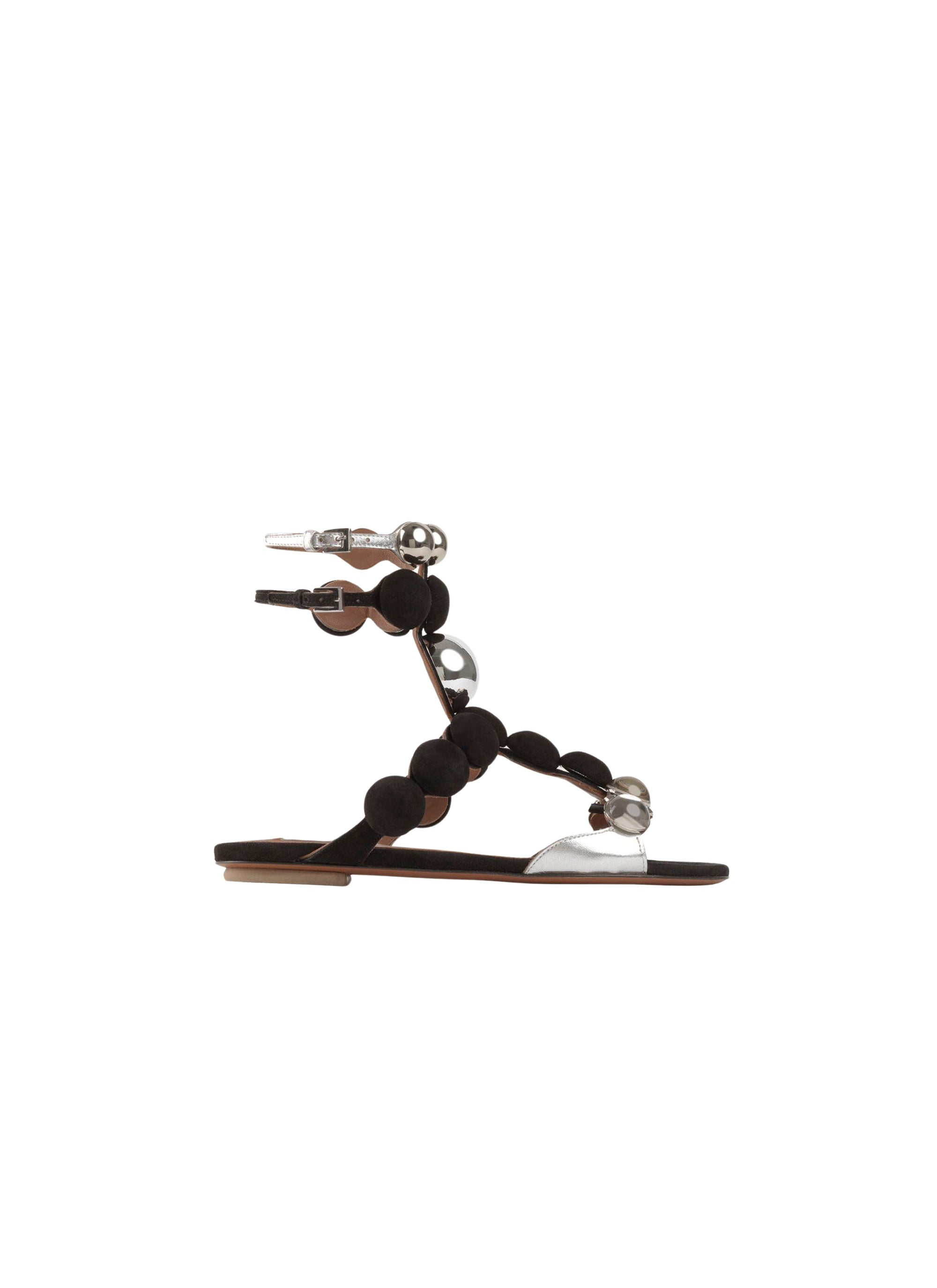 Leather Bombe Flat Sandals - Black
