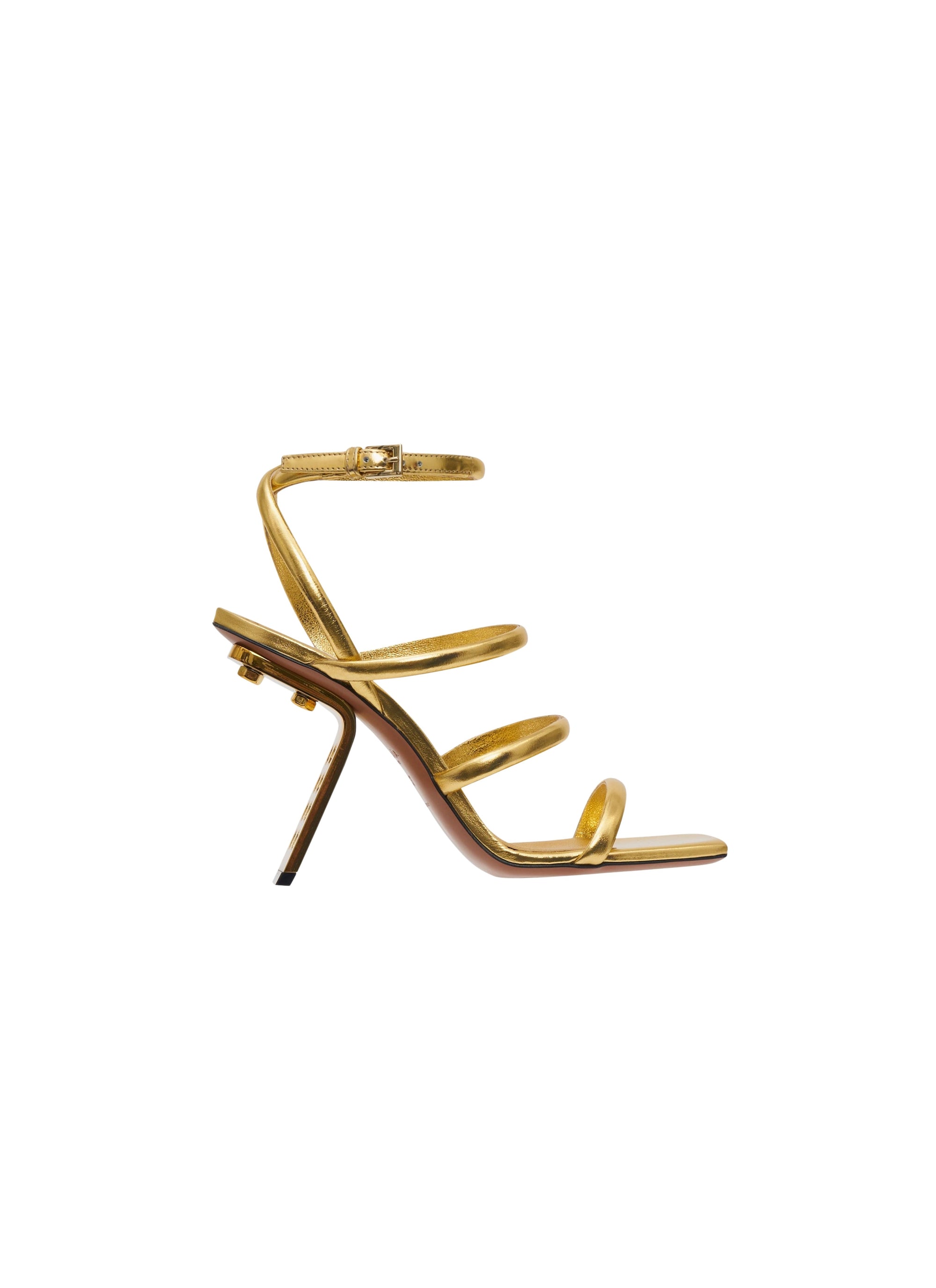 Sandales à talons perforées en cuir métallique - Or