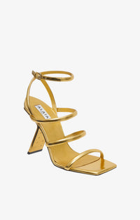 Sandales à talons perforées en cuir métallique - Or