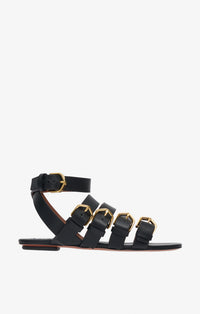 Multi-buckle flat sandals in leather - Black