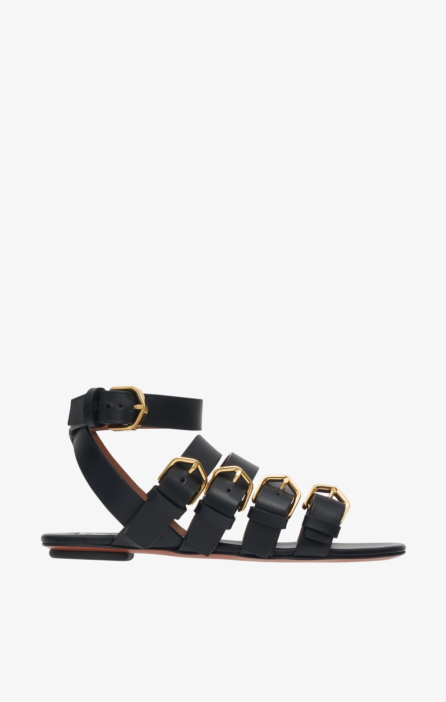 Multi-buckle flat sandals in leather - Black