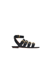 Multi-buckle flat sandals in leather - Black