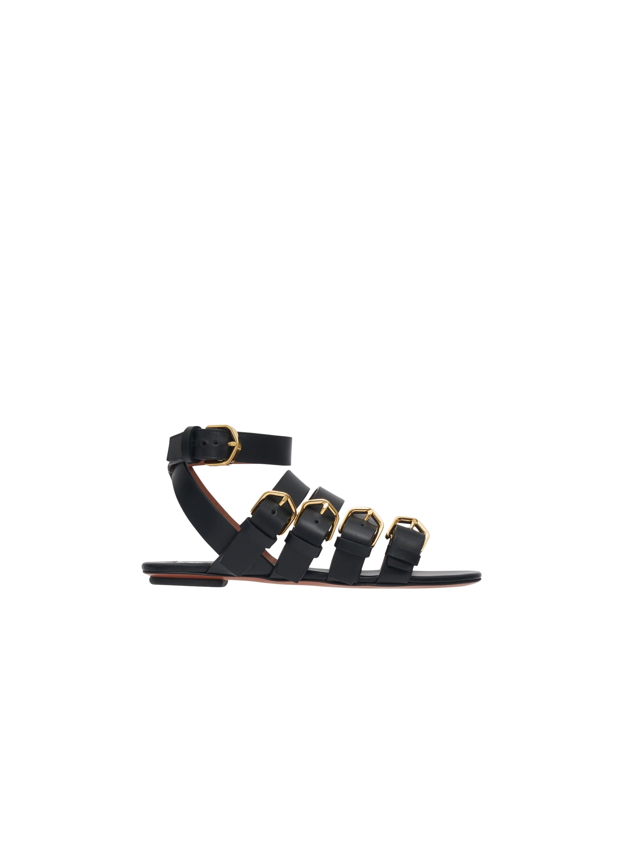 Multi-buckle flat sandals in leather - Black