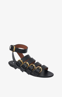 Multi-buckle flat sandals in leather - Black