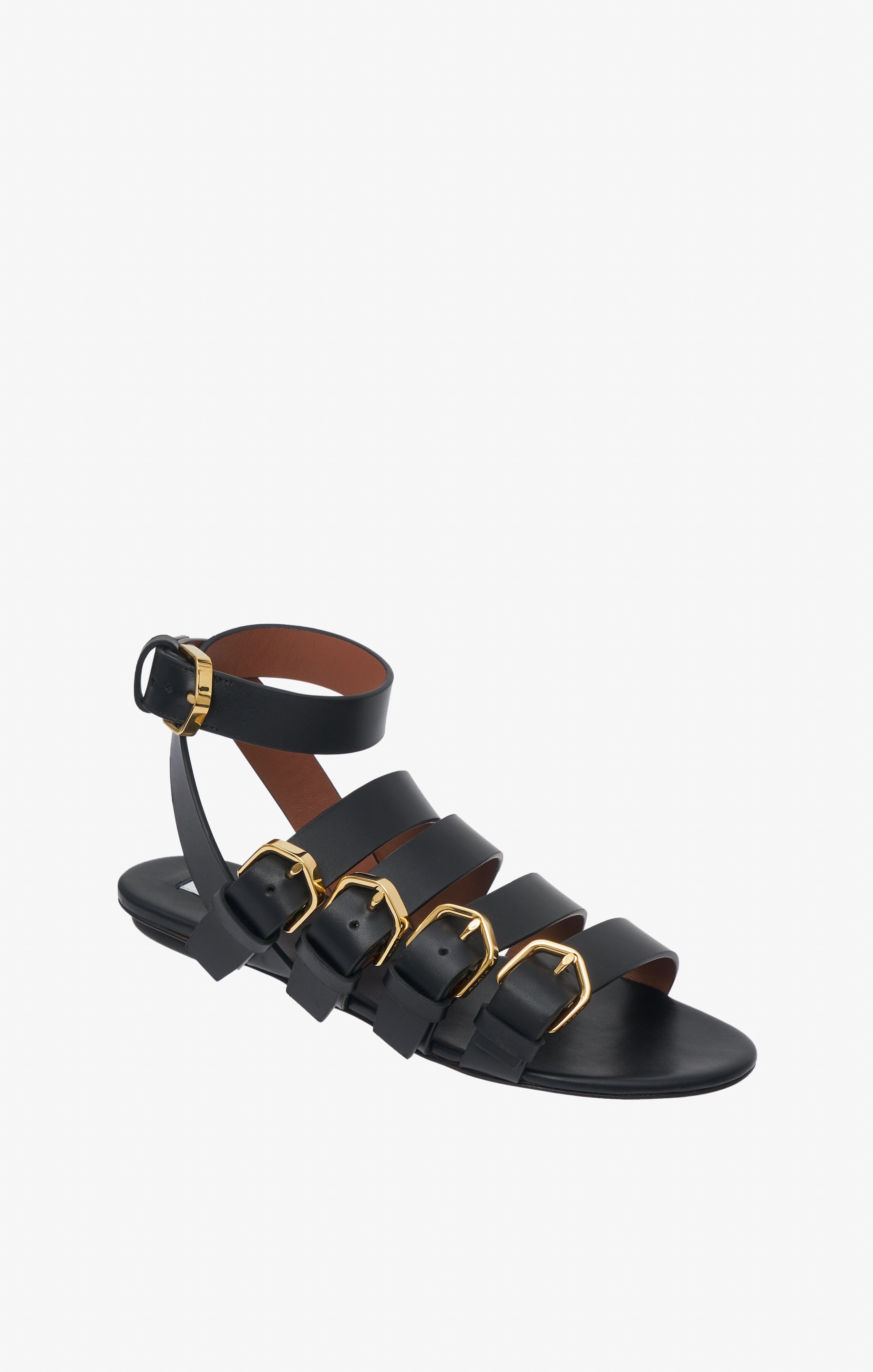 Multi-buckle flat sandals in leather - Black