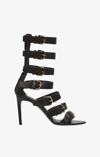 Heeled sandals with multiple buckles in leather - Black
