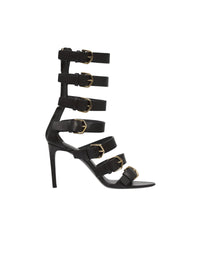 Heeled sandals with multiple buckles in leather - Black