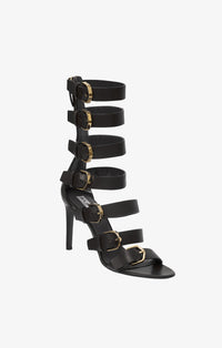 Heeled sandals with multiple buckles in leather - Black