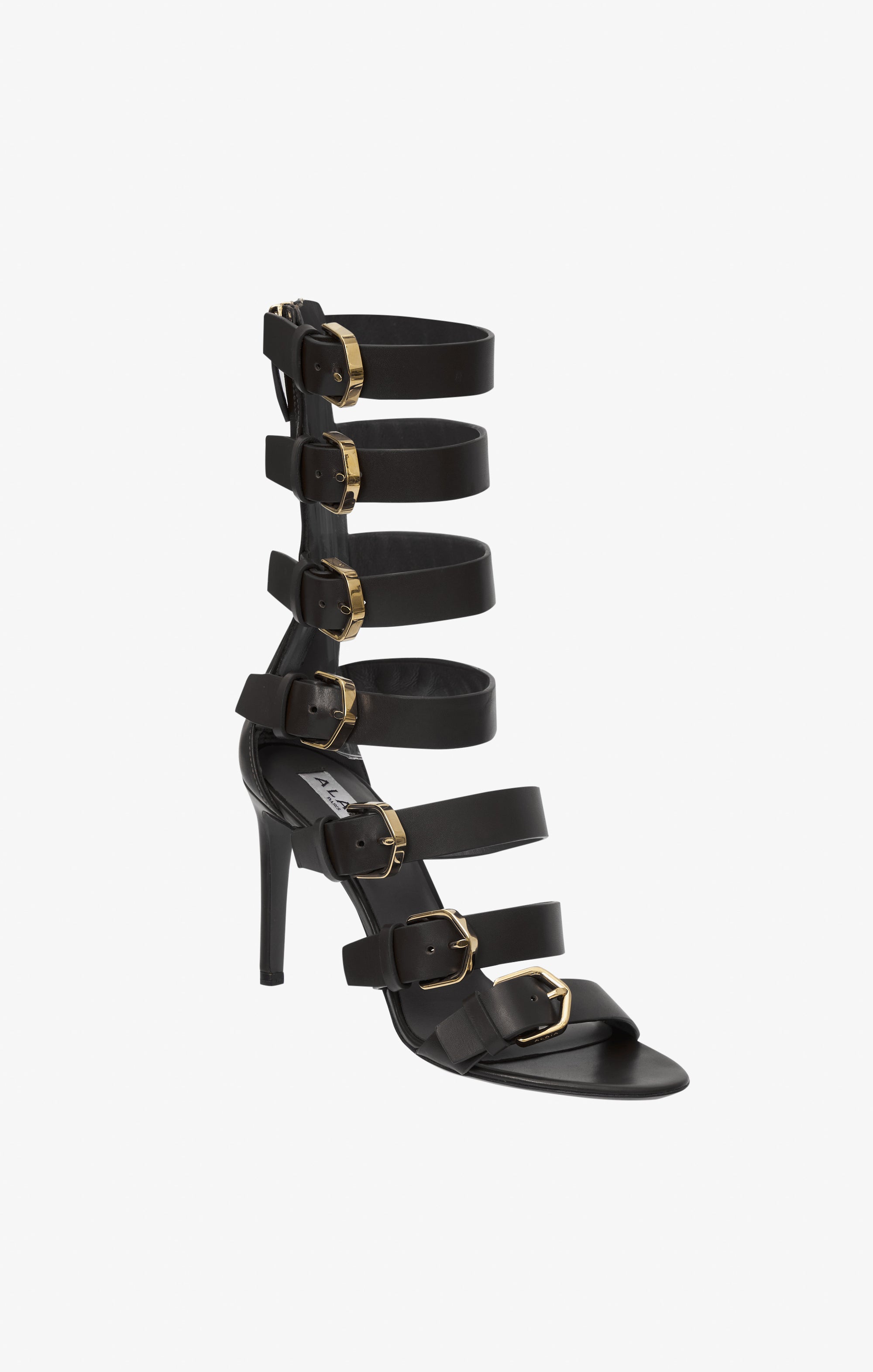 Heeled sandals with multiple buckles in leather - Black