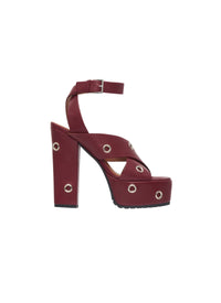 Square-heeled platform sandals in leather - Garnet red