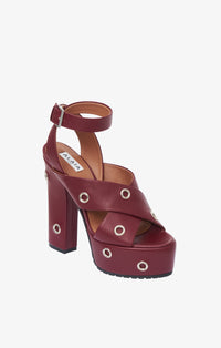 Square-heeled platform sandals in leather - Garnet red