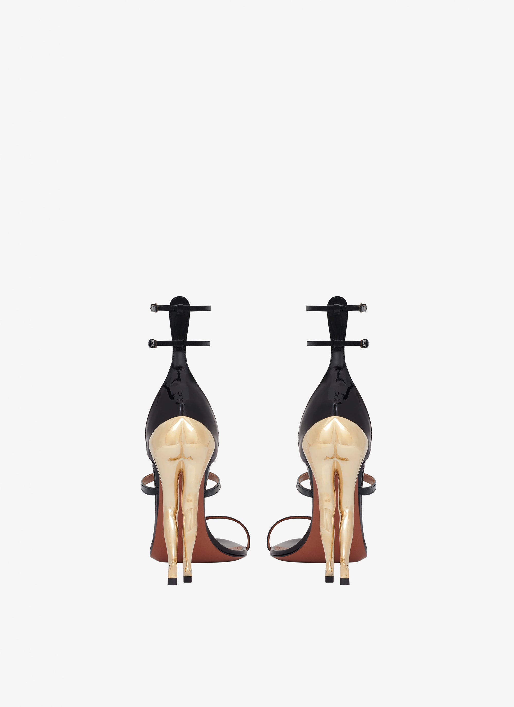 Sandales cabaret en cuir verni - Or & Noir