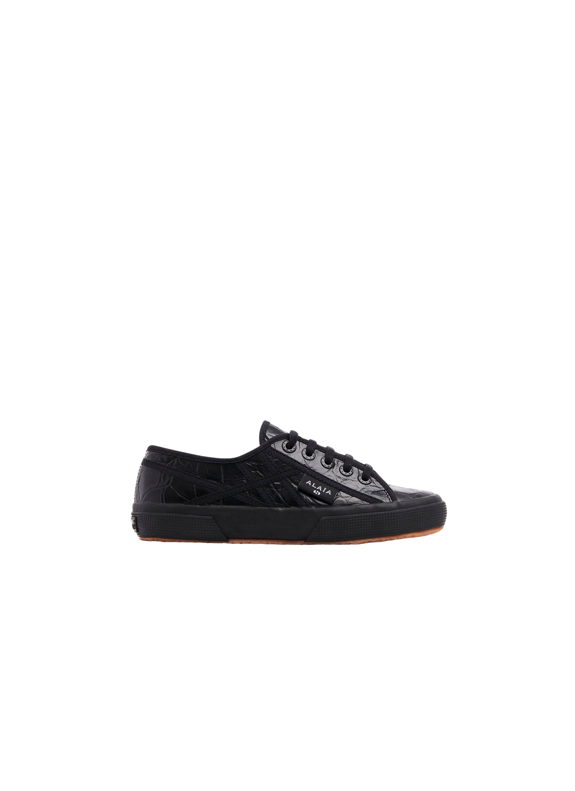 Croco embossed leather trainers - Black