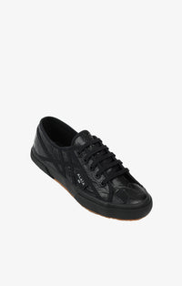 Croco embossed leather trainers - Black